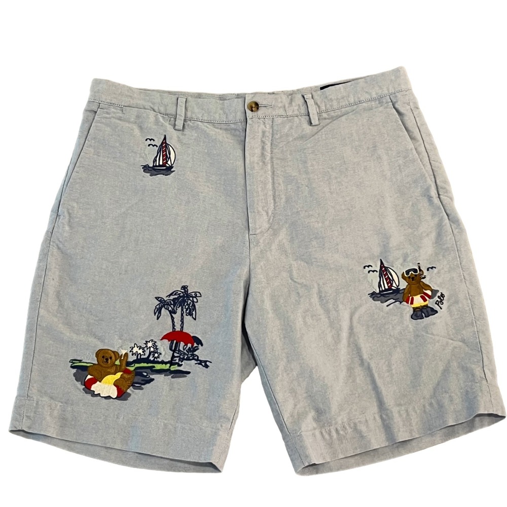 Polo Ralph Lauren Shorts Mens 34 Blue 9" Classic Bear Summer Chino Cotton